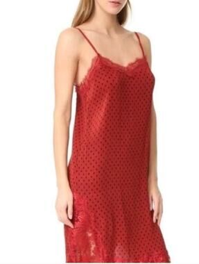 free people red/black polka dot lace slip dress size 6